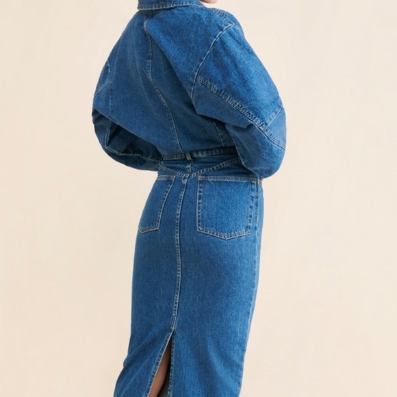 NWT Ronny Kobo Sebastian Denim Point Collar Neck Long Dolman Sleeve Midi dress - Picture 10 of 10